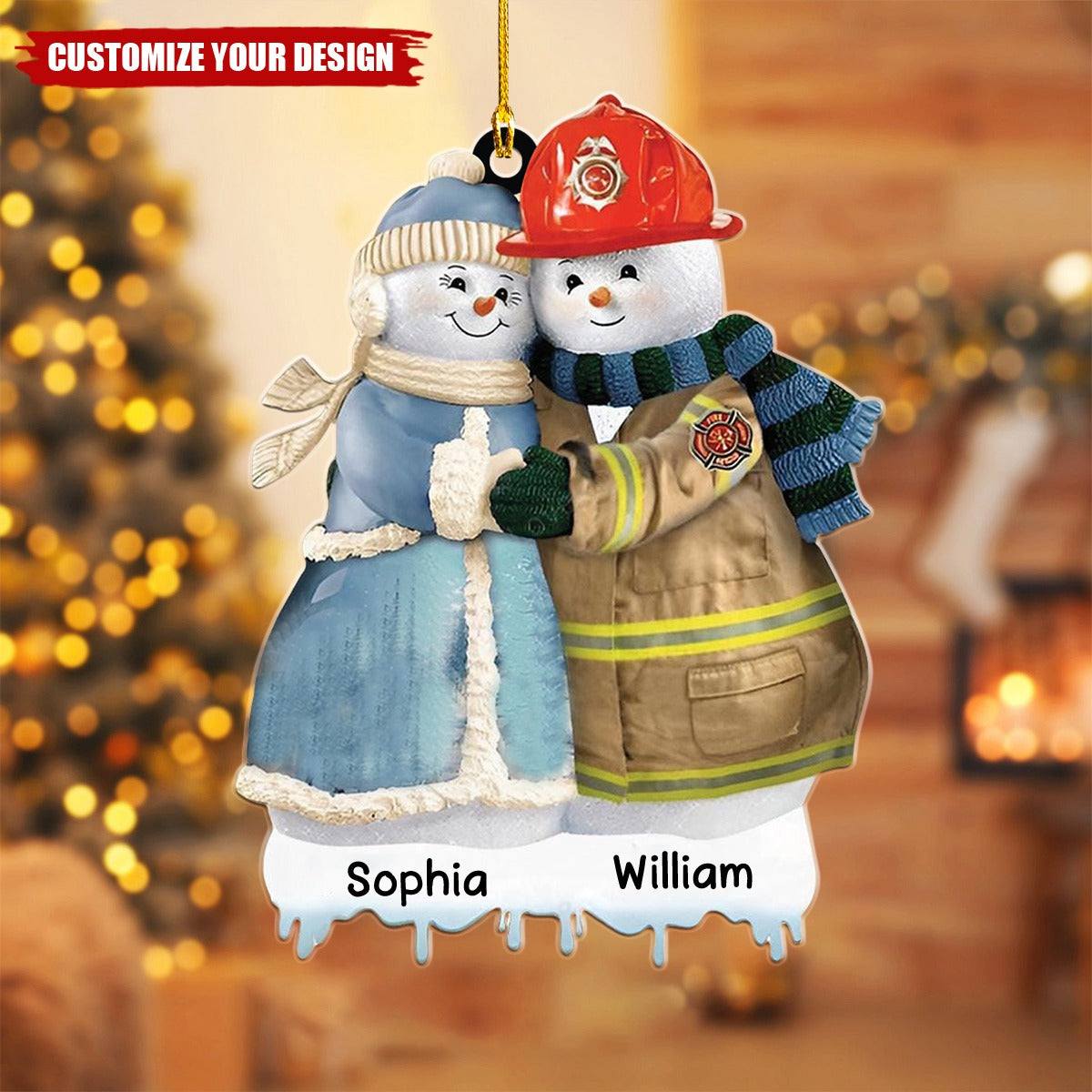 Personalized Firefighter Snowman Couple Ornament - Firefighter Acrylic Ornament