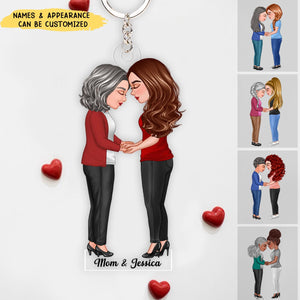 Mother Daughter Holding Hands Personalized Acrylic Keychain, Mother's Day Gift For Mom