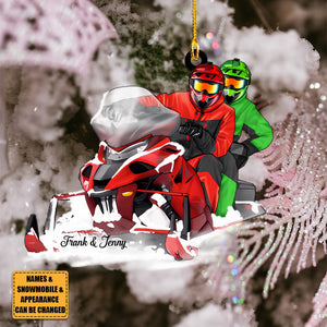 Couple Sled Skiing - Personalized Ornament, Couple Snowmobiling, Gifts for Snowmobilers