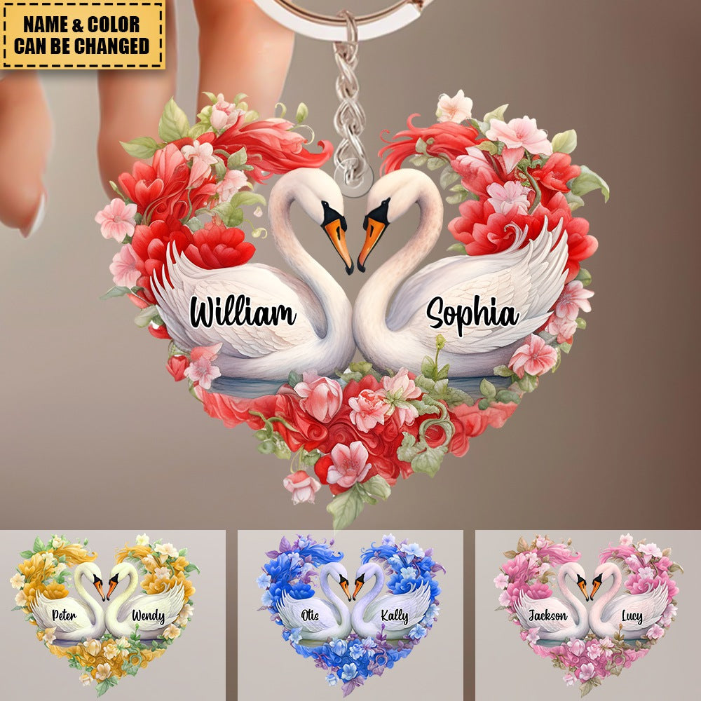 Loving Swan Gift For Couple - Personalized Acrylic Photo Keychain