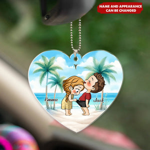 Cute Funny Couple On Beach Personalized Acrylic Car Ornament