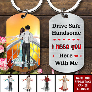 Personalized Couple Keychain - Gift Idea For Couple/Valentine's Day - Drive Safe I Need You Here With Me