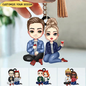 Couple Sitting Together Anniversary Gift For Couples Acrylic Keychain