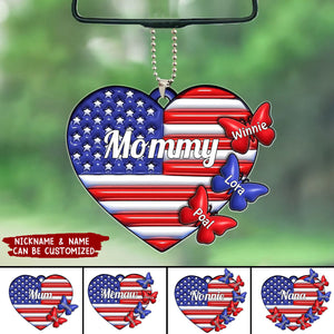 4th of July American Flag Heart Grandma Mom Little Butterfly Kids Personalized Ornament