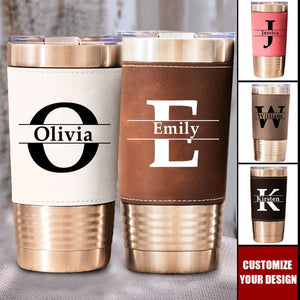 Personalized Leather Tumbler - Custom Travel Mug