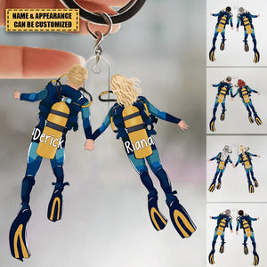 Diving Couples Personalized Keychain, Gift For Scuba Diving Lovers