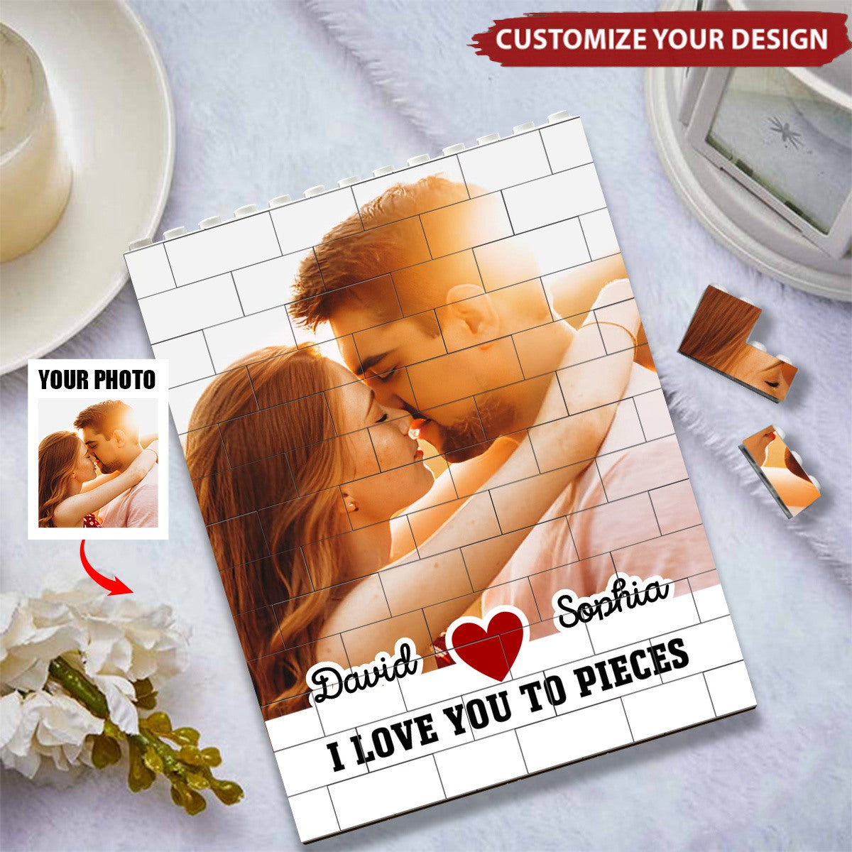 I Love You To Pieces - Personalized Photo Building Brick Blocks