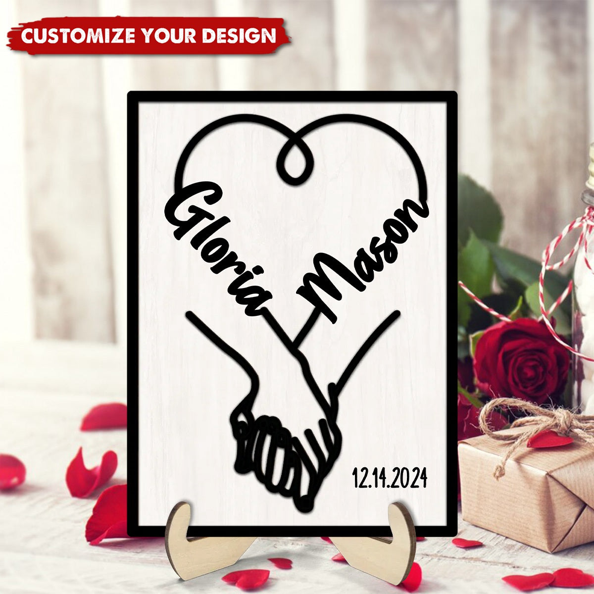 Couple Hand in Hand - Personalized 2-Layered Wooden Plaque, Valentine's Day Gift For Couple