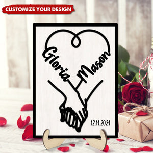 Couple Hand in Hand - Personalized 2-Layered Wooden Plaque, Valentine's Day Gift For Couple