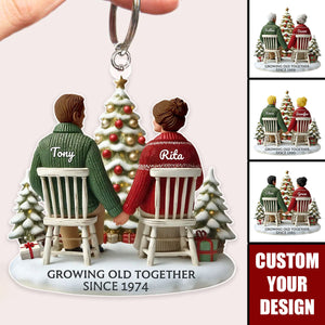 3D Effect Old Couple Growing Old Together Personalized Keychain