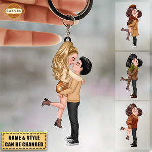 Fall Season Doll Couple Kissing Hugging Personalized Keychain