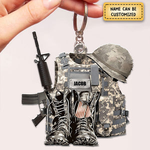 Military Uniform Boots And Hat Personalized Acrylic Keychain