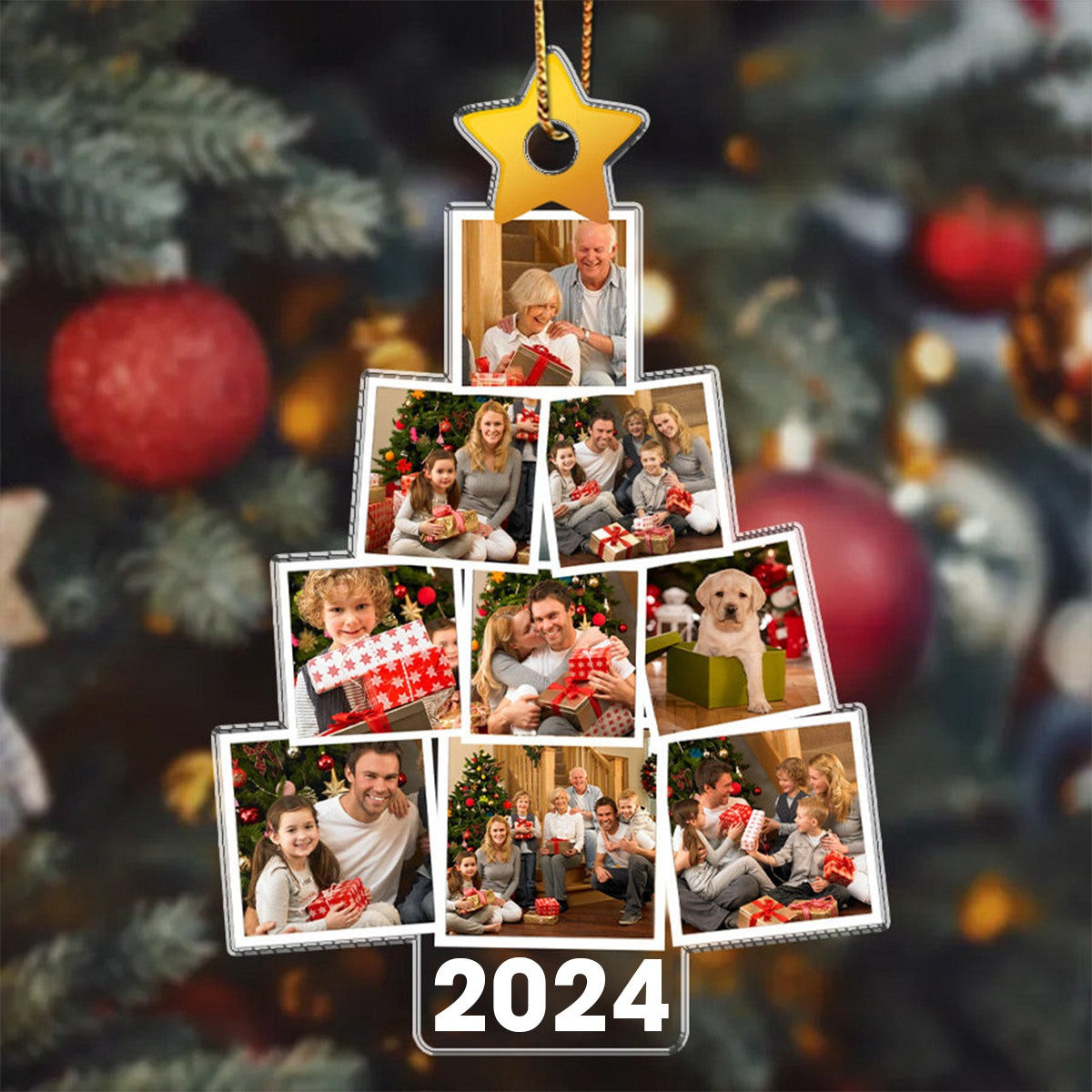 Christmas Upload Photo Family Pine Tree 2024 Personalized Ornament