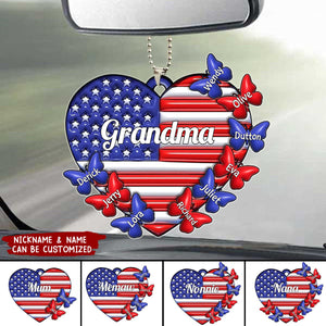 4th of July American Flag Heart Grandma Mom Little Butterfly Kids Personalized Ornament