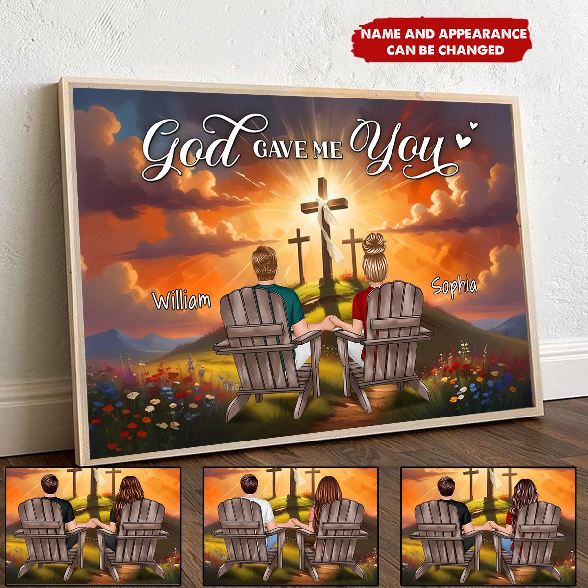 Cross God Gave Me You Couple Sitting Personalized Poster