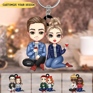 Couple Sitting Together Anniversary Gift For Couples Acrylic Keychain