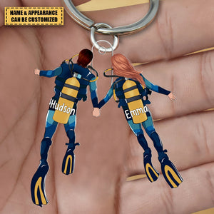 Diving Couples Personalized Keychain, Gift For Scuba Diving Lovers