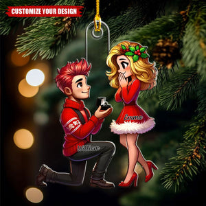 Cartoon Couple Marriage Proposal  - Personalized Acrylic Christmas Ornament