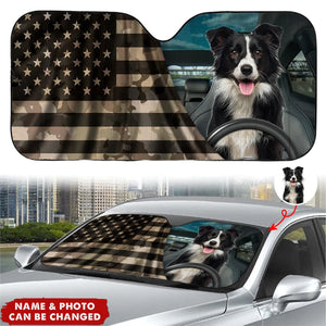 Custom Photo Happy Family Happy Trip - Dog & Cat Personalized Auto Windshield Sunshade, Car Window Protector