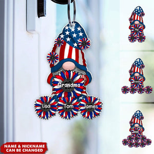 Patriotic Dwarf Love July 4th Grandma With Flower Grandkids Personalized Acrylic Keychain