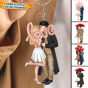 Elegant Couple Holding LOVE Balloon Personalized Keychain