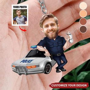 Personalized Policeman Caricature Keychain, Boyfriend Gift, Cartoon Portrait, Cop Bobblehead