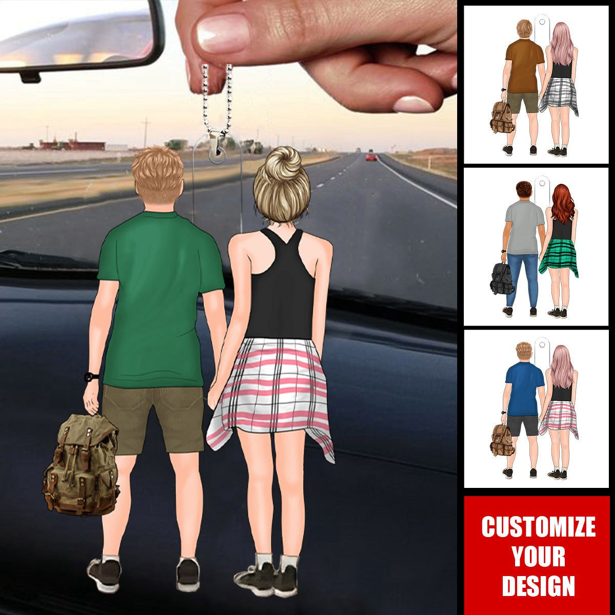 Personalized Car Ornament - Hiking Couple - Gift For Hikers Lovers