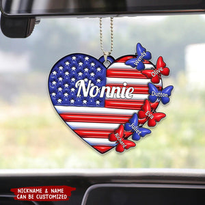 4th of July American Flag Heart Grandma Mom Little Butterfly Kids Personalized Ornament