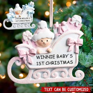 Cute Baby Sleigh Personalized Handwritten Poly Resin Ornament