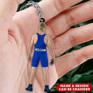 Personalized Wrestler Acrylic Keychain, Wrestling Keychain For Wrestler Lovers