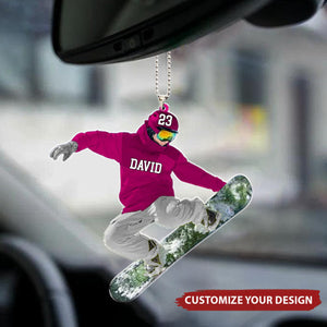 Personalized Snowboarding Athletes Skis Car Ornament - Best Custom Shape Car Ornament