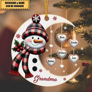 Christmas Snowman Nana Mom Little Heart Kids Under Moon Personalized Ornament