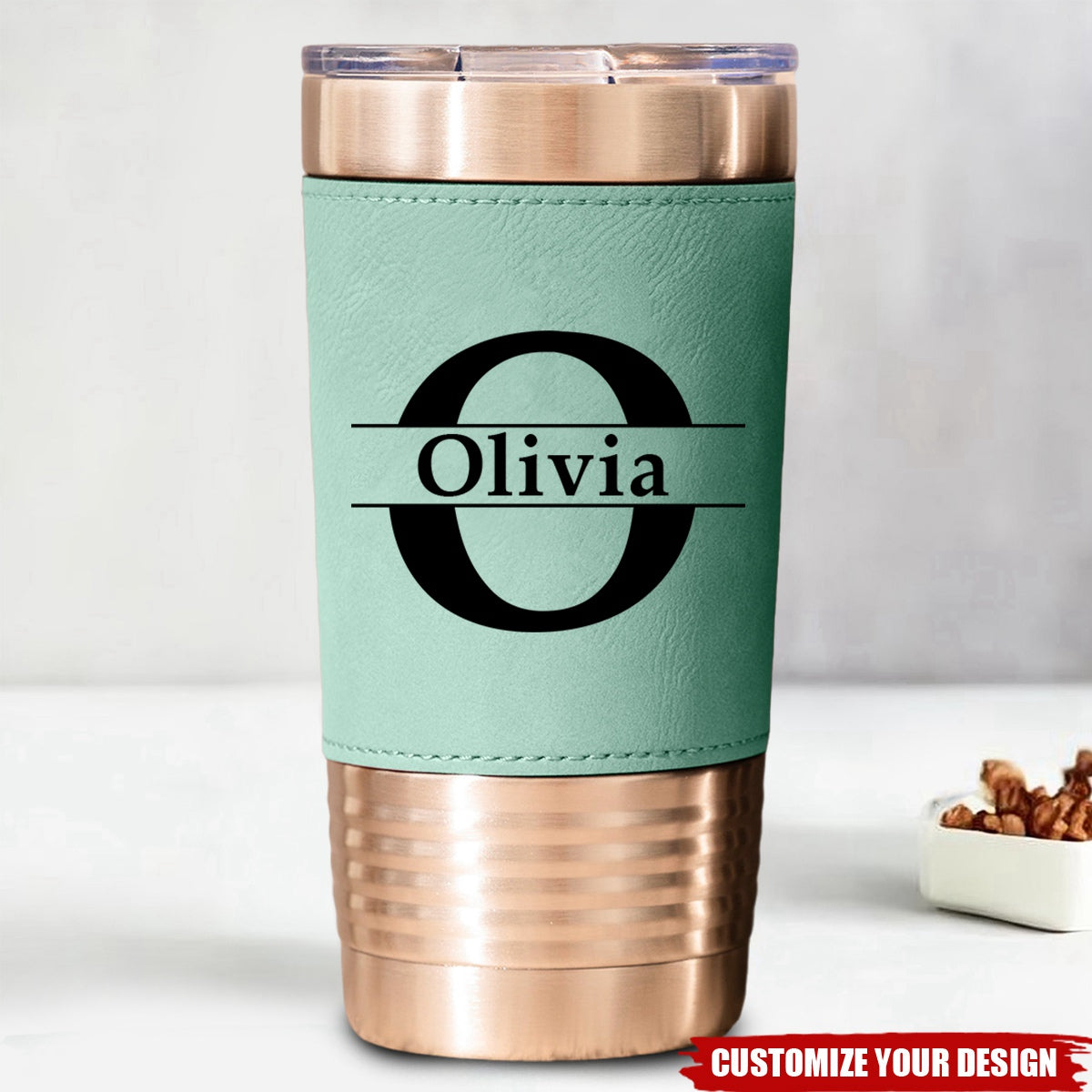 Personalized Leather Tumbler - Custom Travel Mug