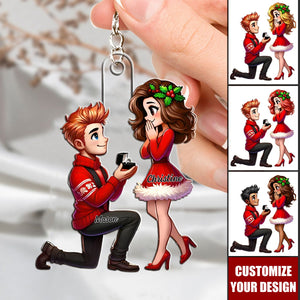 Cartoon Couple Marriage Proposal - Personalized Acrylic Keychain