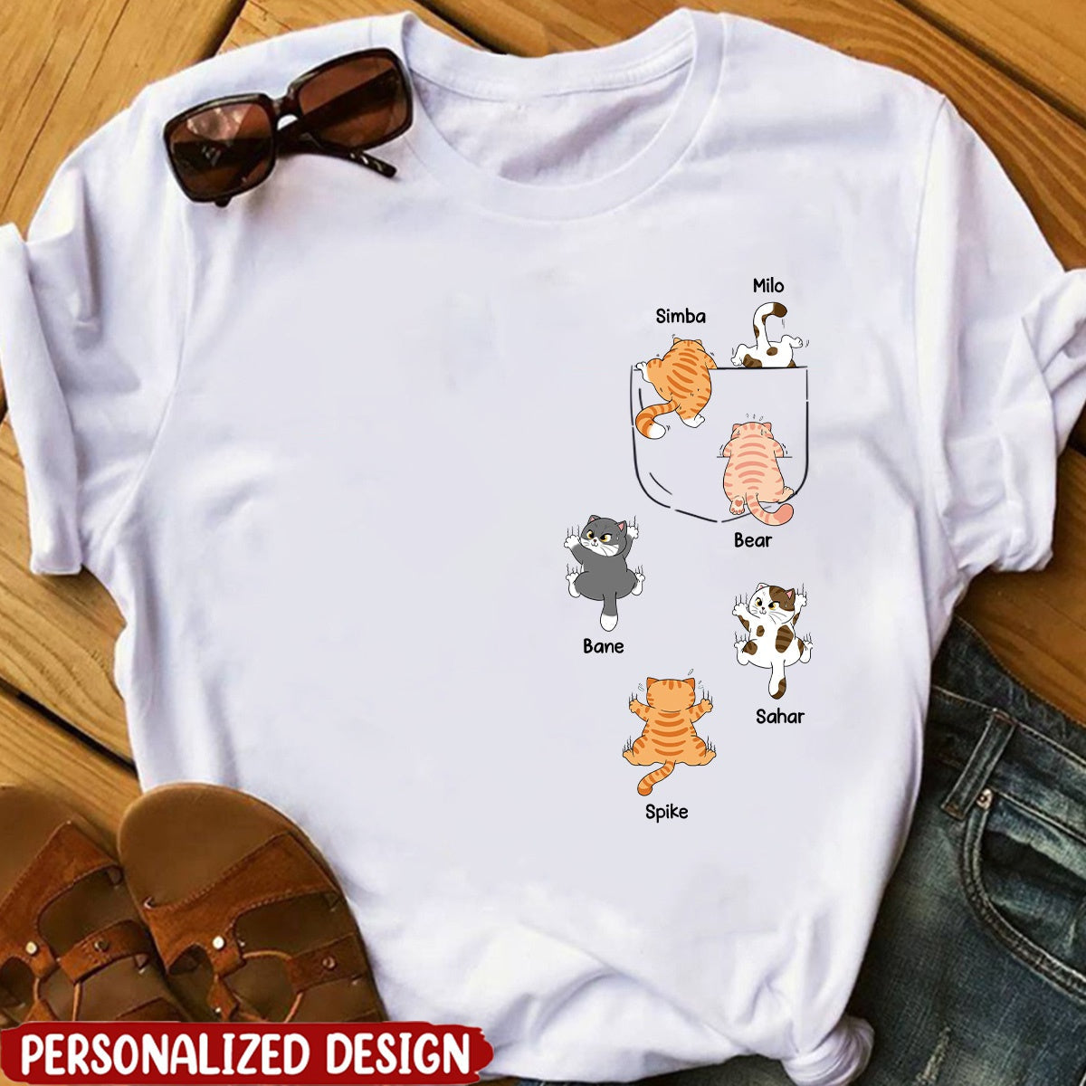 Cute Naughty Cat Climbing Pocket Personalized Shirt