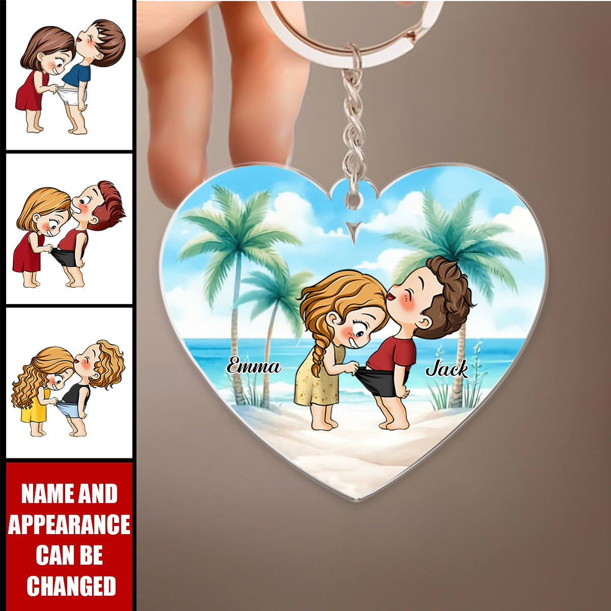 Cute Funny Couple On Beach Personalized Acrylic Keychain