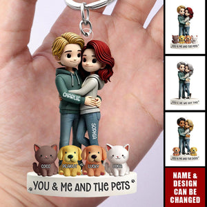 Couple Hugging You Me And The Dog Cats - Personalized Acrylic Keychain