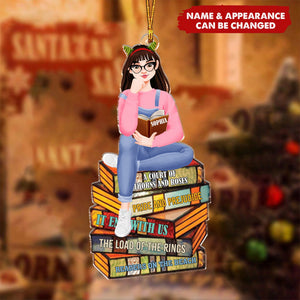 Personalized Gifts For Book Lovers Christmas Ornament Girl Sitting On Stack Of Books Reading