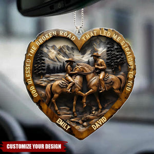 Personalized Heart-Shaped Couple Horse Arcylic Car Ornament - Gift For Horse Lovers