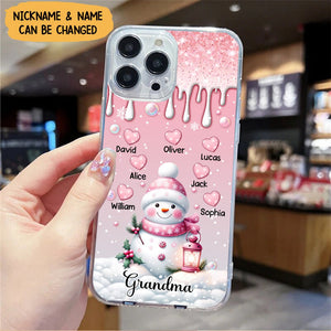 Sweet Pinky Snowman Grandma Mom Heart Kids Personalized Phone Case