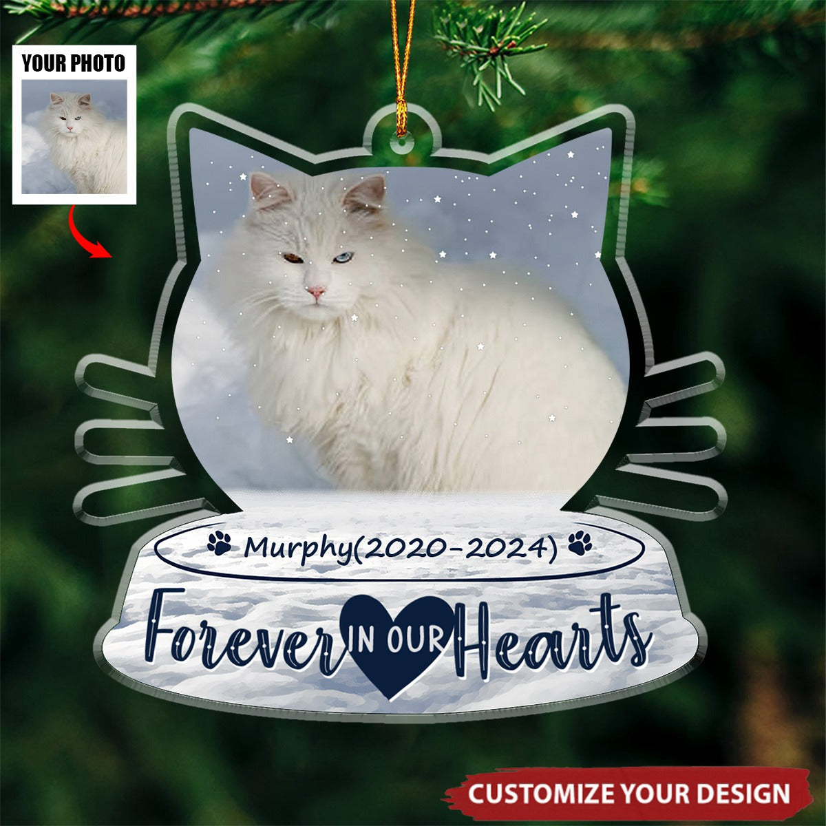 Loss Of Cat Forever In Our Hearts - Personalized Acrylic Photo Ornament