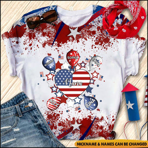 4th July American Flag Sweet Heart Nana Auntie Mom Little Kids Personalized 3D T-shirt