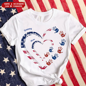 4th Of July Grandma Mom Heart Handprint Kids Personalized Shirt