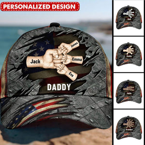 American Flag Grandpa Daddy Papa Hands To Hands Kids Personalized Cap