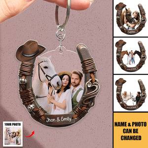 Personalized Custom Photo Gifts For Couple Love Horse Riding Acrylic Keychain