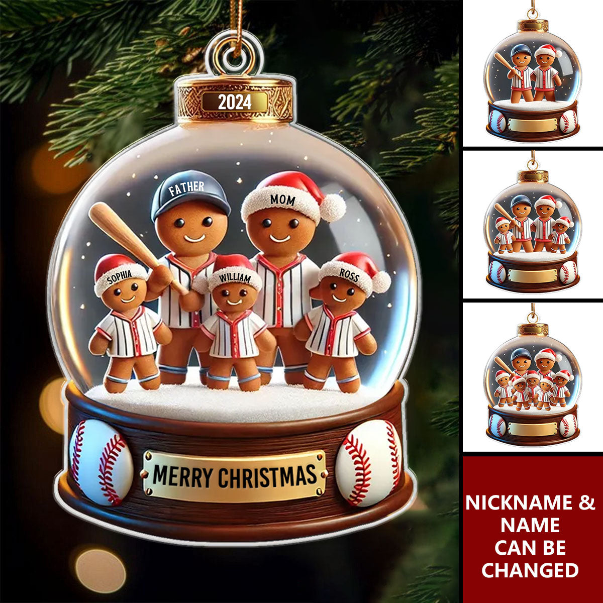 Baseball Gingerbread Family Sport Lover Personalized Acrylic Ornament