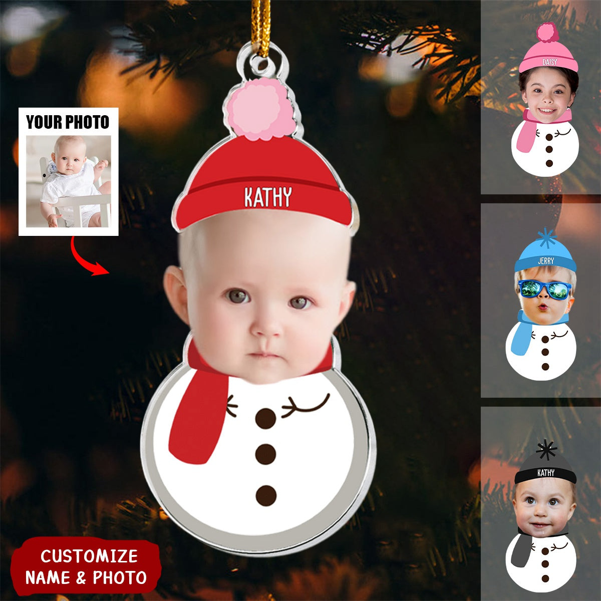 Christmas Snowman With Kids - Personalized Acrylic Photo Ornament