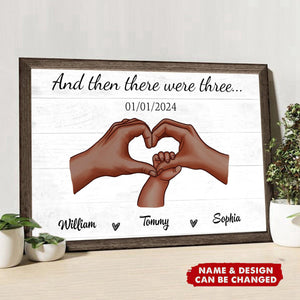 Family Of Three Heart Hand - Personalized Horizontal Poster Gift For New Mom New Dad