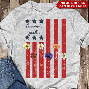 Grandma's Garden 4th Of July American Flag Personalized T-Shirt