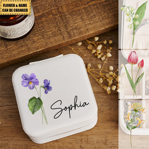 Custom Name Birth Flower Travel Jewelry Case, Personalized Jewelry Box, Travel Accessories, Christmas/Birthday Gifts for Bridesmaid /Mom/Wife